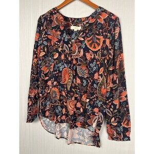 Boho Chic Peasant Floral Paisley Hi Lo Hem Blouse Women's‎ L Artsy Workwear
